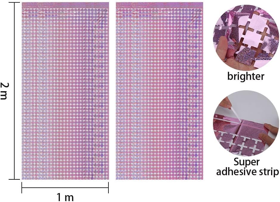 Come on, Let's Go Glittery Hot Pink Party Banner with Sparkle Pink Square Fringe Curtains