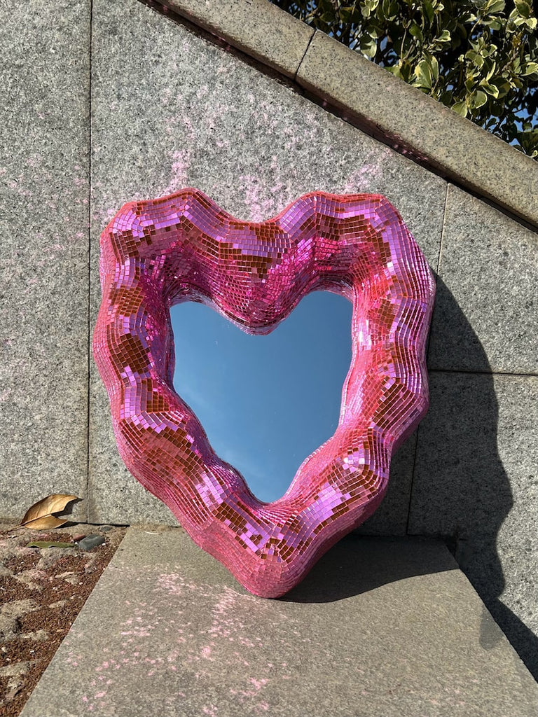 Hot Pink Disco Mirror Heart Shape