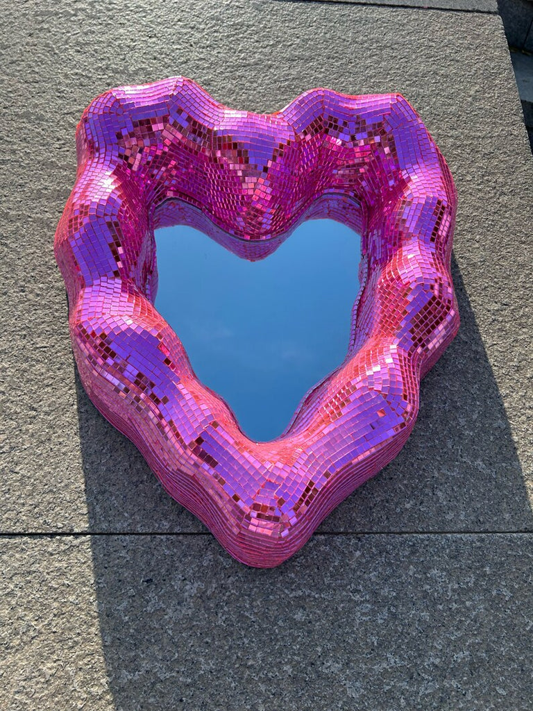 Hot Pink Disco Mirror Heart Shape