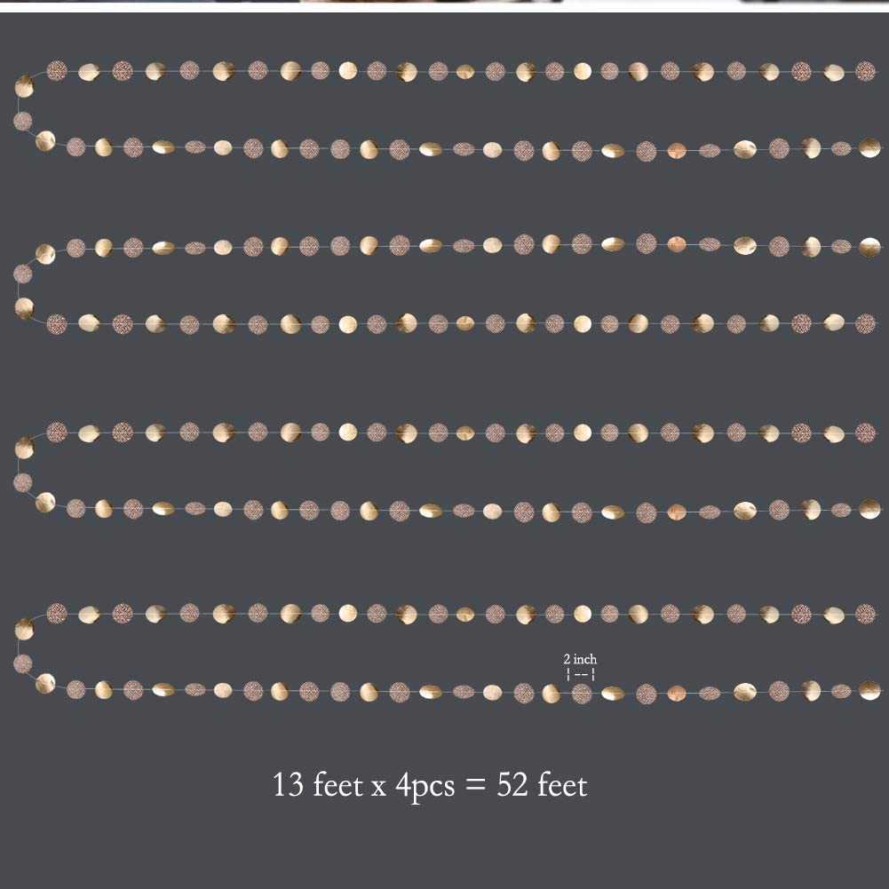 Glitter Champagne Gold Decorations Paper Circle Dots Garland Party Streamers Bunting Backdrop Hanging Decor