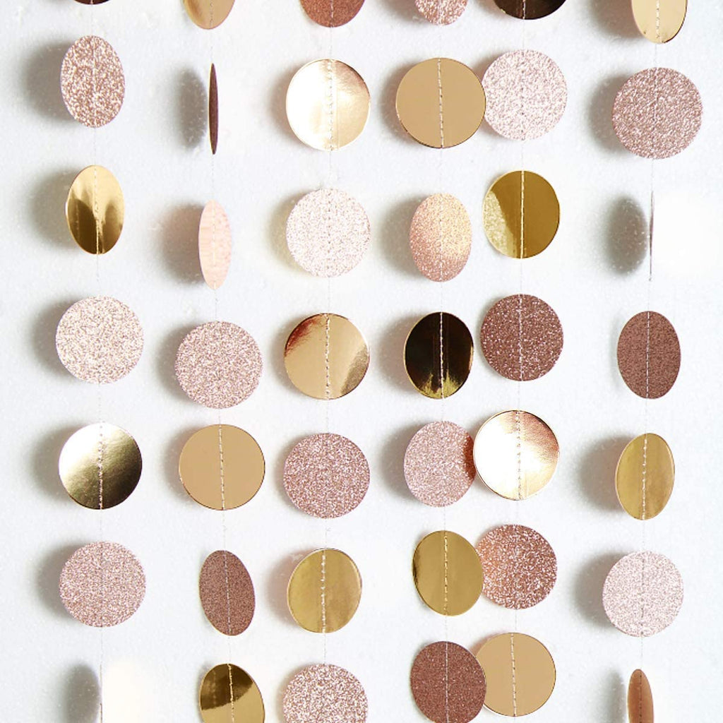 Glitter Champagne Gold Decorations Paper Circle Dots Garland Party Streamers Bunting Backdrop Hanging Decor