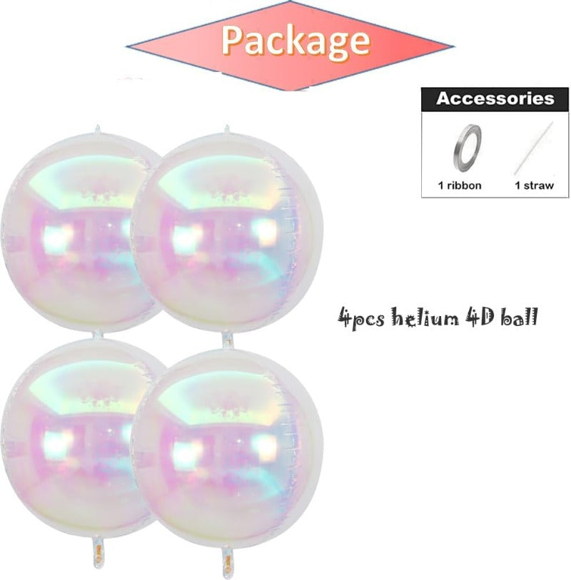 22Inch Iridescent Peral White 4D Sphere Balloons (4pcs)