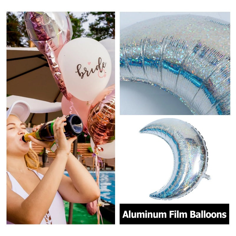 Giant Holographic Silver Moon Crescent Foil Balloon, Helium Supported, 35"