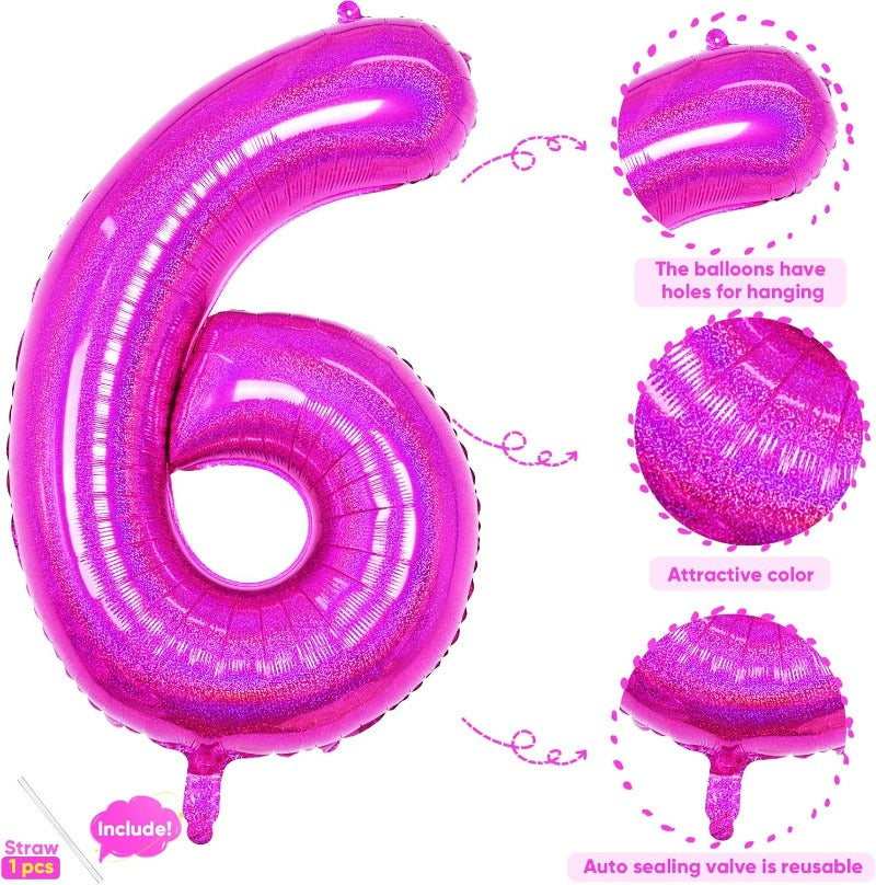 40 Inch Large Laser Hot Pink Foil Helium Number Balloons 0-9