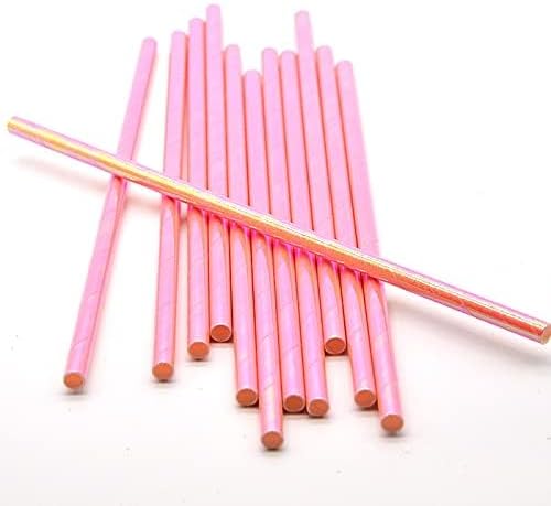 Foil Iridescent Pink Pearl Disposable Paper Paper Straws Pack 100