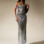 Silver Gloss Dress, Sexy Backless Back Split Square Neck Dress