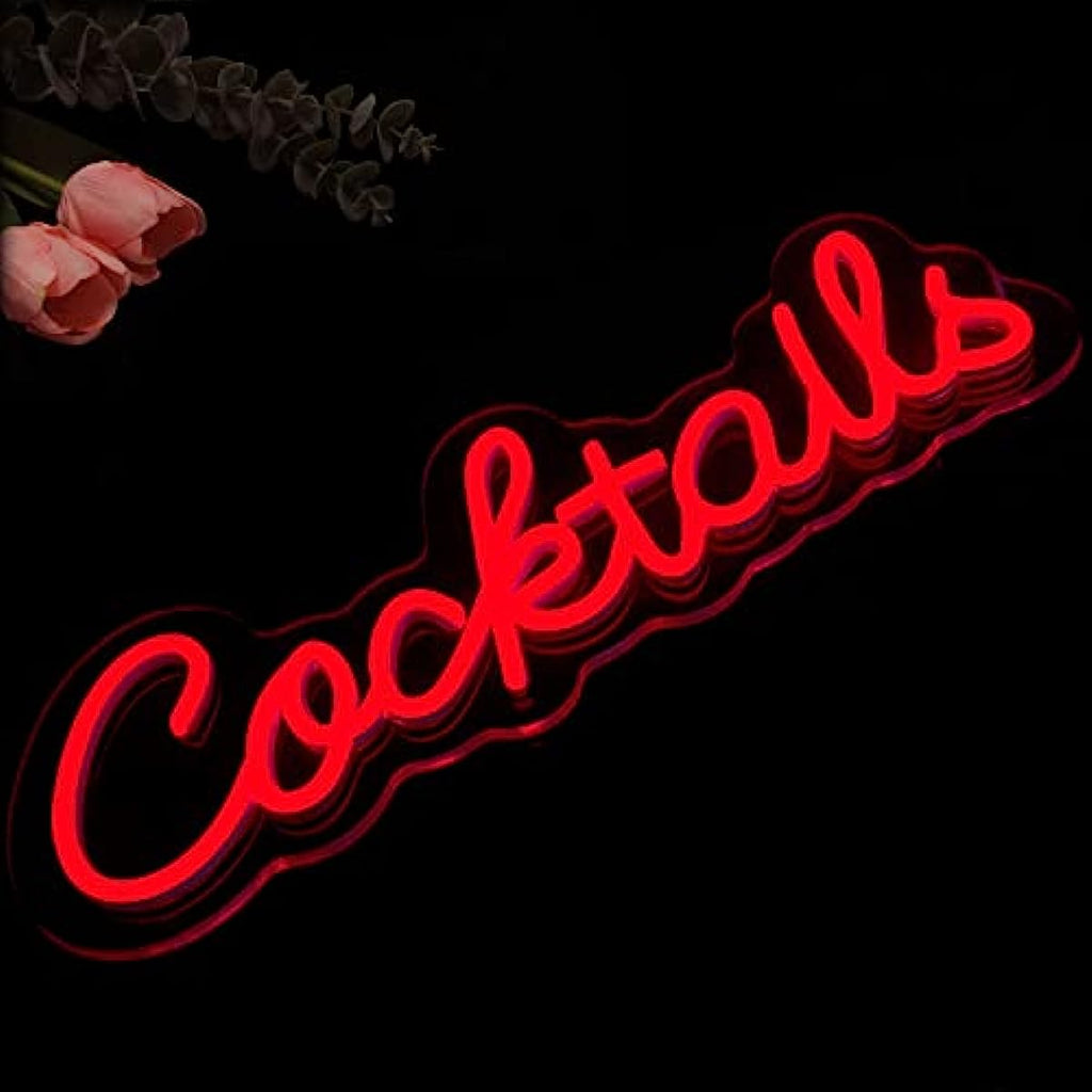 Cocktails Neon Sign, LED Neon Light Sign for Wall Decor, USB Powered Bar Home Room Neon Decor 16"x 6" (Red)