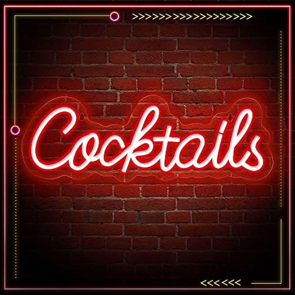 Cocktails Neon Sign, LED Neon Light Sign for Wall Decor, USB Powered Bar Home Room Neon Decor 16"x 6" (Red)