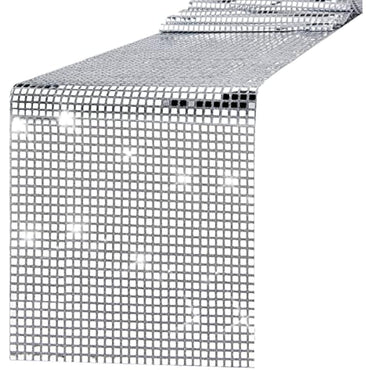 12 x 108 Inches Disco Party Table Runner Mirror Silver Foil Table Runner