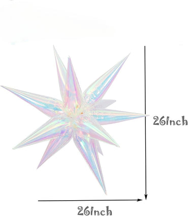 26Inch Iridescent Exploding Star Balloons, Transparent Clear 4 Sets