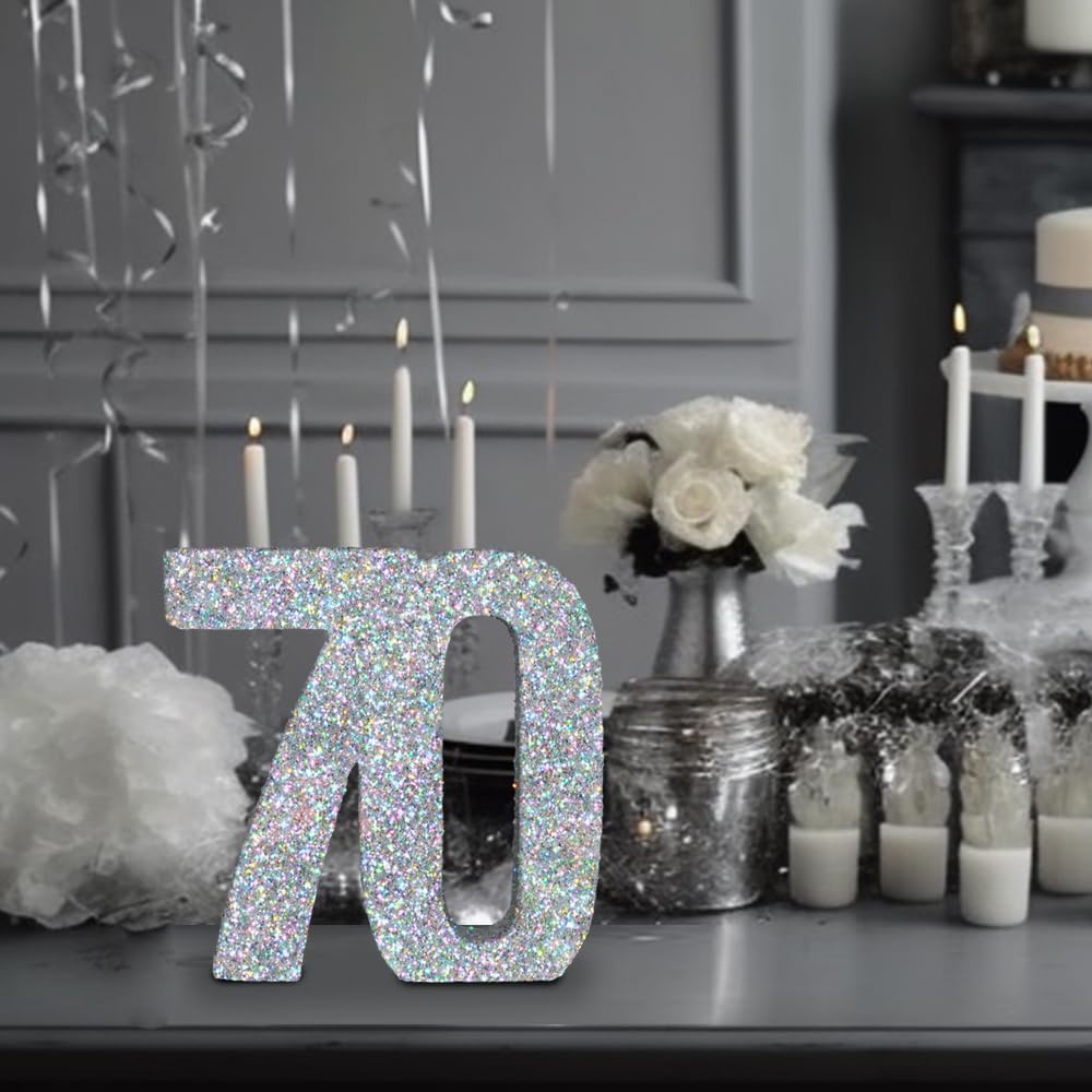 Silver Glittery Number Decoration, 1pc, Birthday/Anniversary, Unisex, Senior, Table Topper, 20*20*3cm