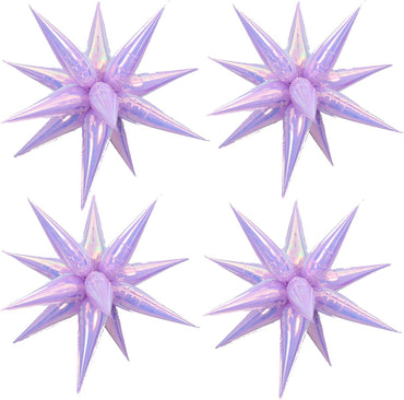 26Inch Iridescent Purple Exploding Star Balloons, Crystal Holographic Lilac 4 Sets