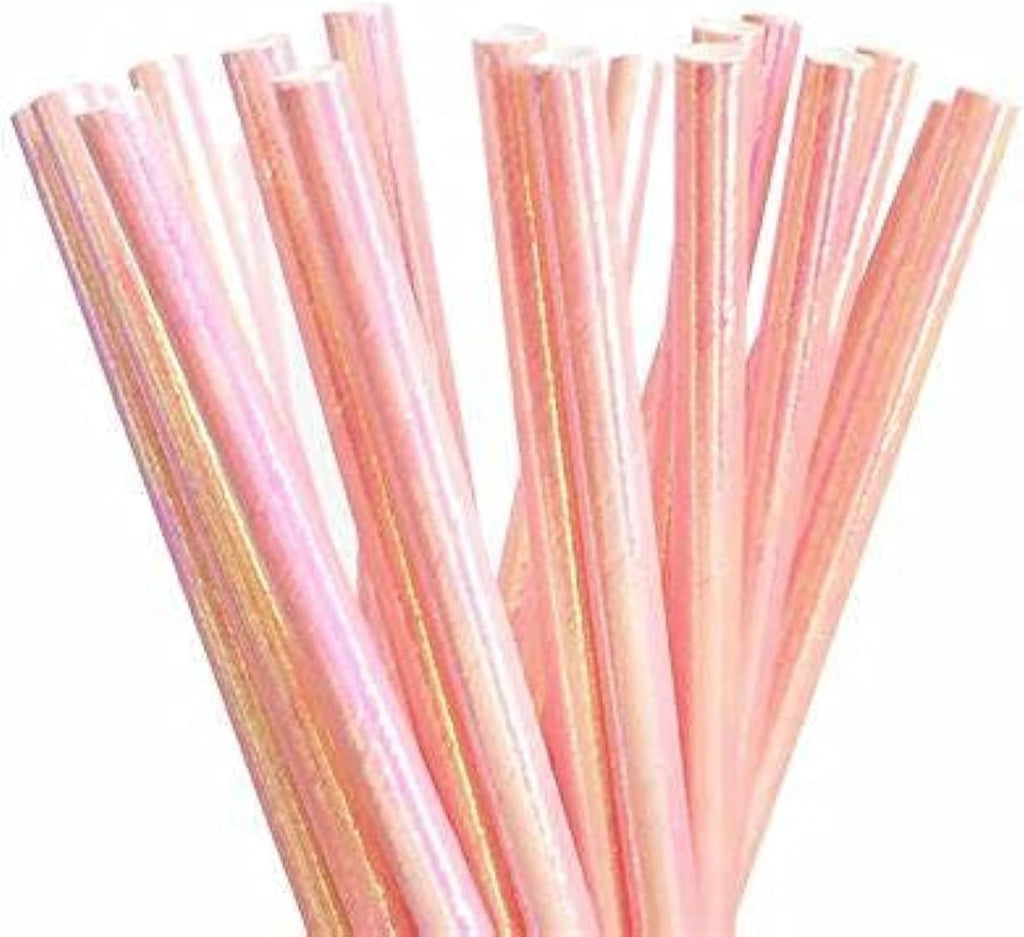 Foil Iridescent Pink Pearl Disposable Paper Paper Straws Pack 100