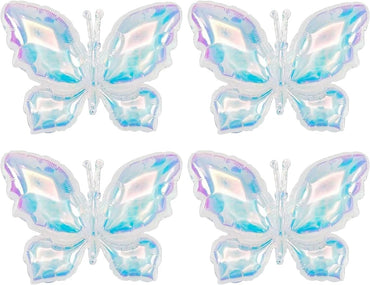 4pcs Iridescents Clear Buttefly Foil Balloons, 26"