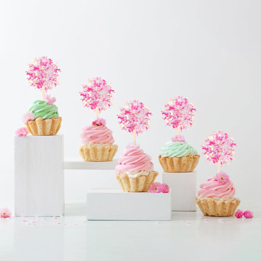 Sparkle Firework Cupcake Toppers, 10 Pcs-Pink