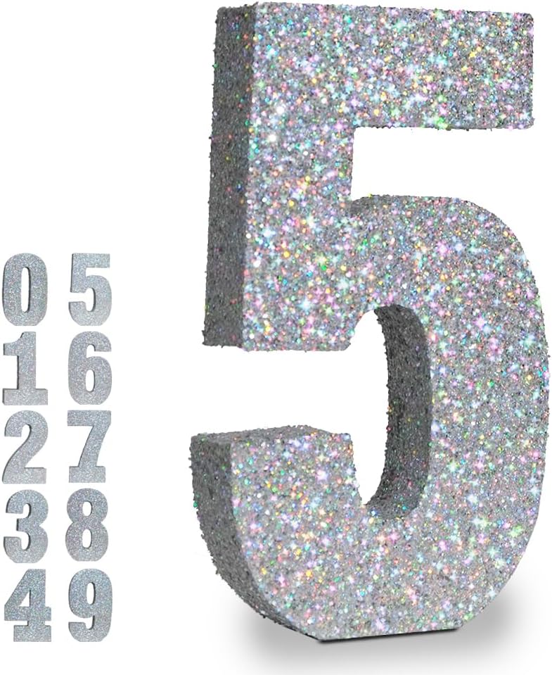 Silver Glittery Number Decoration, 1pc, Birthday/Anniversary, Unisex, Senior, Table Topper, 20*20*3cm