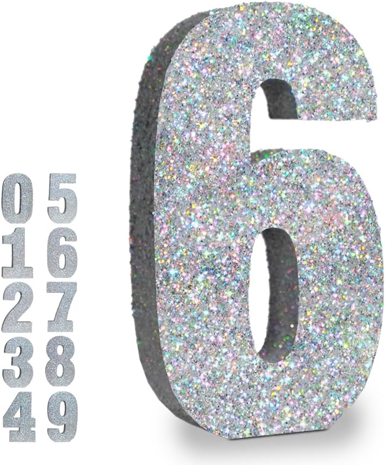 Silver Glittery Number Decoration, 1pc, Birthday/Anniversary, Unisex, Senior, Table Topper, 20*20*3cm