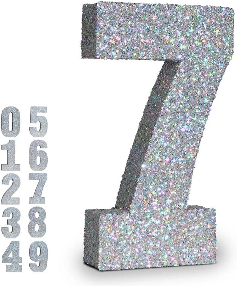 Silver Glittery Number Decoration, 1pc, Birthday/Anniversary, Unisex, Senior, Table Topper, 20*20*3cm