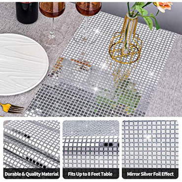 12 x 108 Inches Disco Party Table Runner Mirror Silver Foil Table Runner