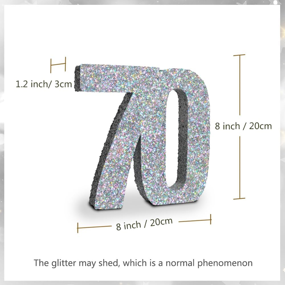 Silver Glittery Number Decoration, 1pc, Birthday/Anniversary, Unisex, Senior, Table Topper, 20*20*3cm