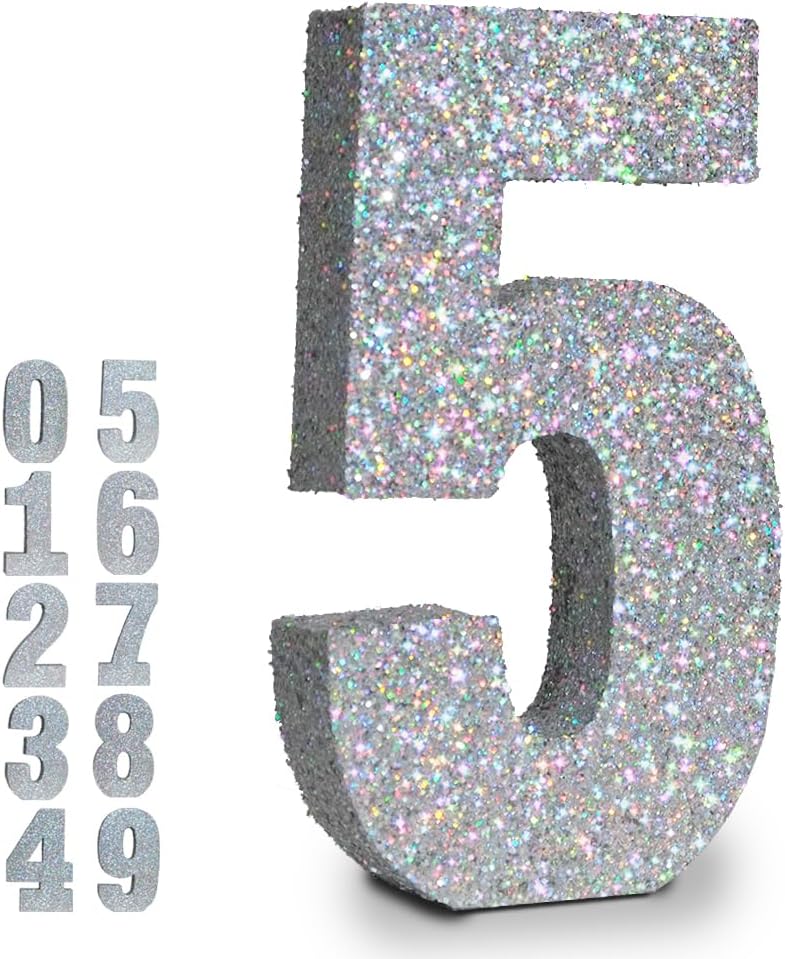 Silver Glittery Number Decoration, 1pc, Birthday/Anniversary, Unisex, Senior, Table Topper, 20*20*3cm