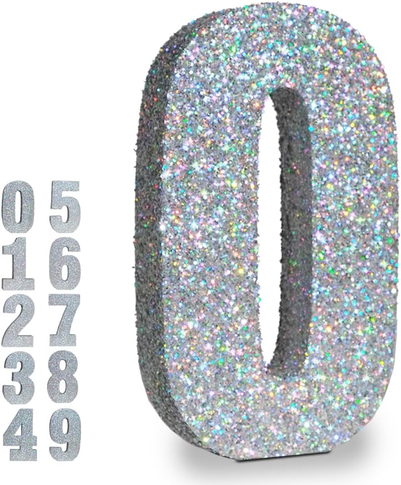 Silver Glittery Number Decoration, 1pc, Birthday/Anniversary, Unisex, Senior, Table Topper, 20*20*3cm