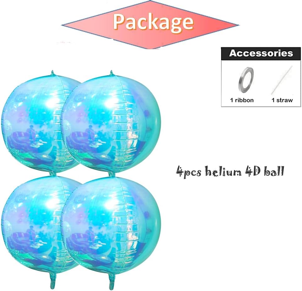 22Inch Iridescent Blue 4D Sphere Balloons (4pcs)