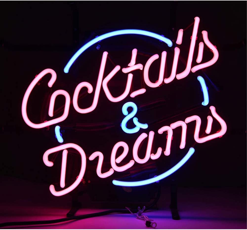 Real Glass Neon Light Sign "Cocktails and Dreams" 17x14 Inches