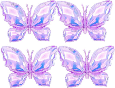 4pcs Iridescents Purple Buttefly Foil Balloons, 26"