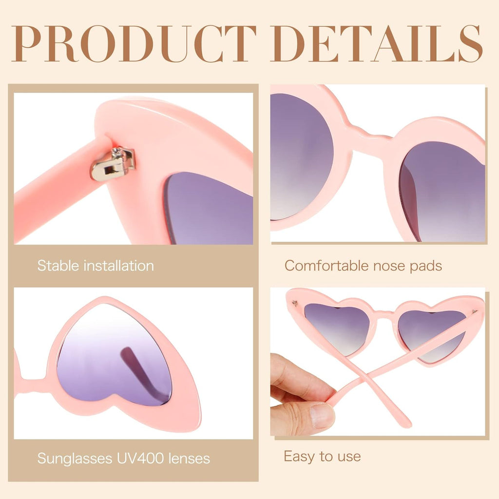 Pink 12 Pairs Heart Shaped Retro Sunglasses