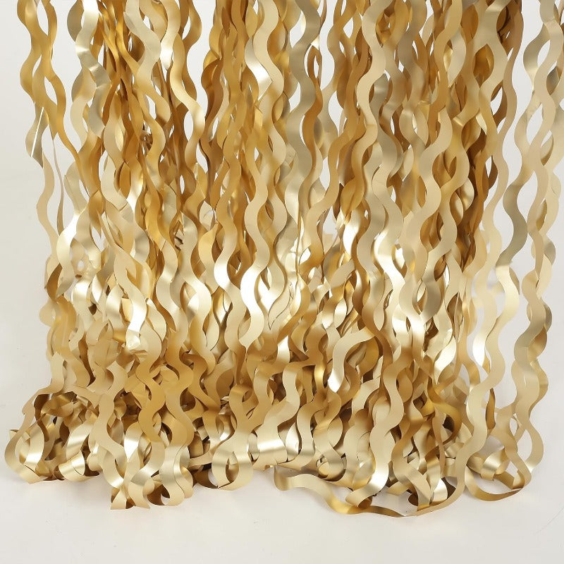 2 Pack Wavy Champagne Gold Metallic Tinsel Foil Fringe Curtains Backdrop - 3.3X6.6ft