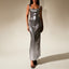 Silver Gloss Dress, Sexy Backless Back Split Square Neck Dress