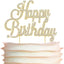 Happy Birthday Cake Topper - Premium Gold Metal Sparkly Rhinestone Decoration