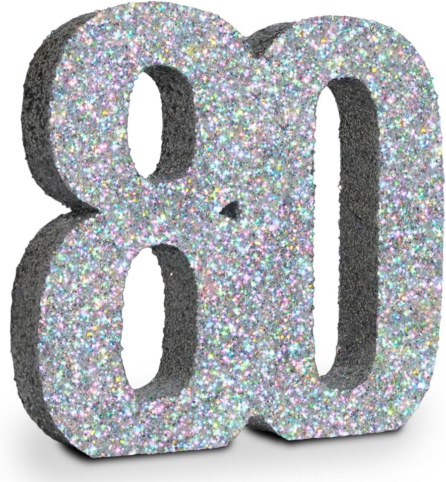 Silver Glittery Number Decoration, 1pc, Birthday/Anniversary, Unisex, Senior, Table Topper, 20*20*3cm