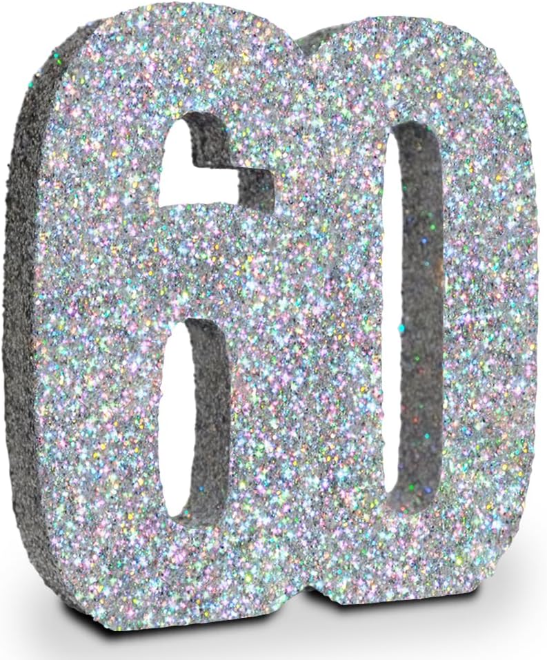 Silver Glittery Number Decoration, 1pc, Birthday/Anniversary, Unisex, Senior, Table Topper, 20*20*3cm