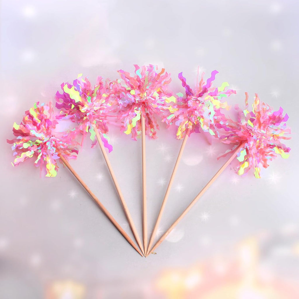 Sparkle Firework Cupcake Toppers, 10 Pcs-Pink