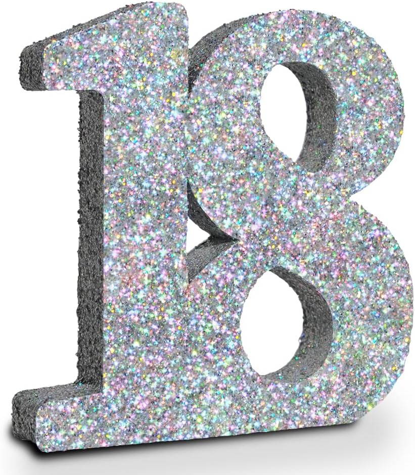 Silver Glittery Number Decoration, 1pc, Birthday/Anniversary, Unisex, Senior, Table Topper, 20*20*3cm