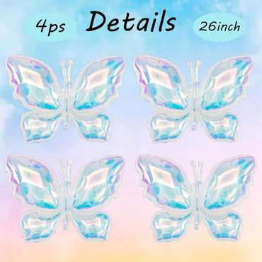 4pcs Iridescents Clear Buttefly Foil Balloons, 26"