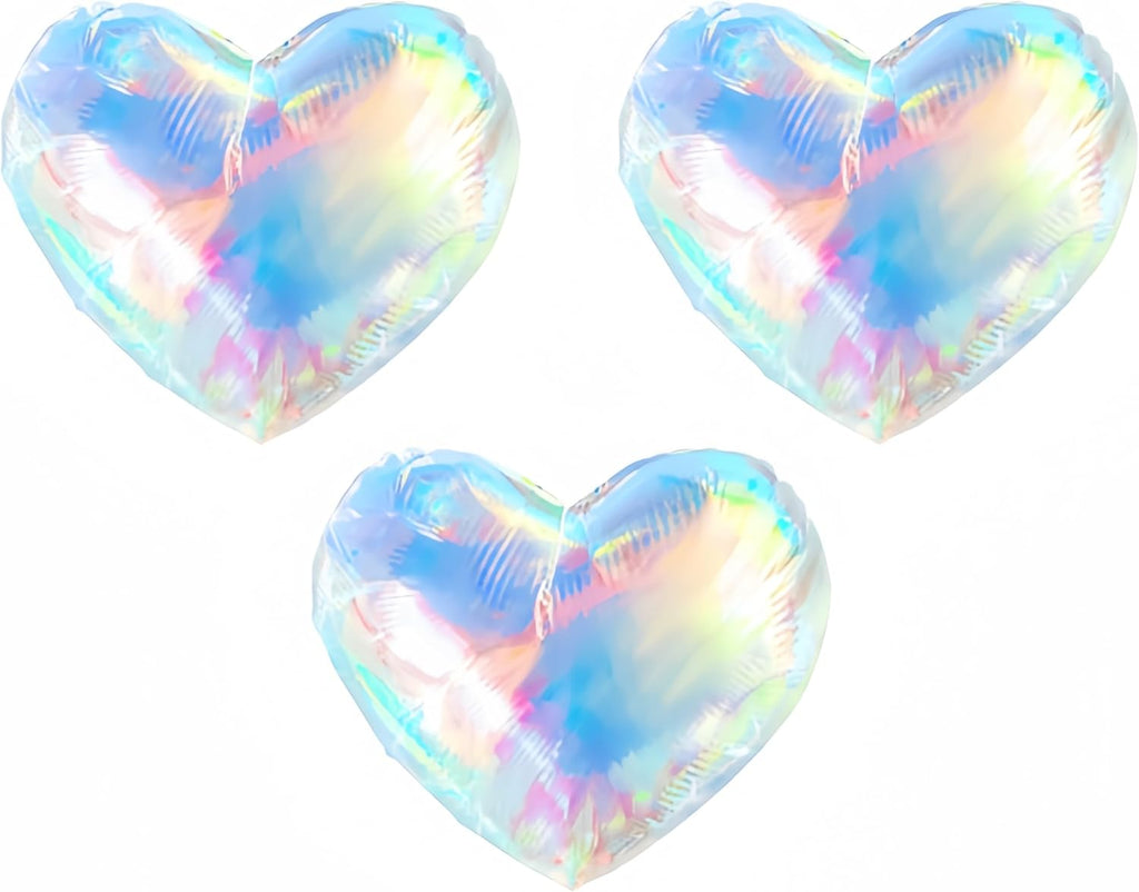 3Pcs Iridescent Heart Balloons 40Inch/Hollow Love Balloons