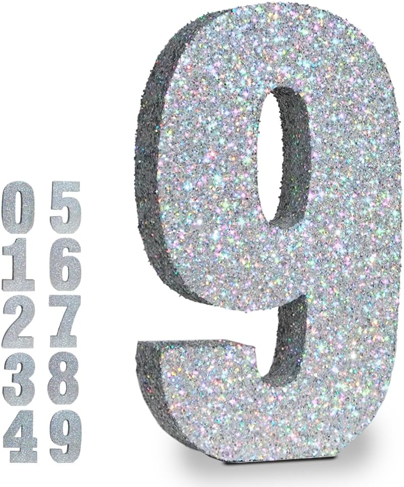 Silver Glittery Number Decoration, 1pc, Birthday/Anniversary, Unisex, Senior, Table Topper, 20*20*3cm