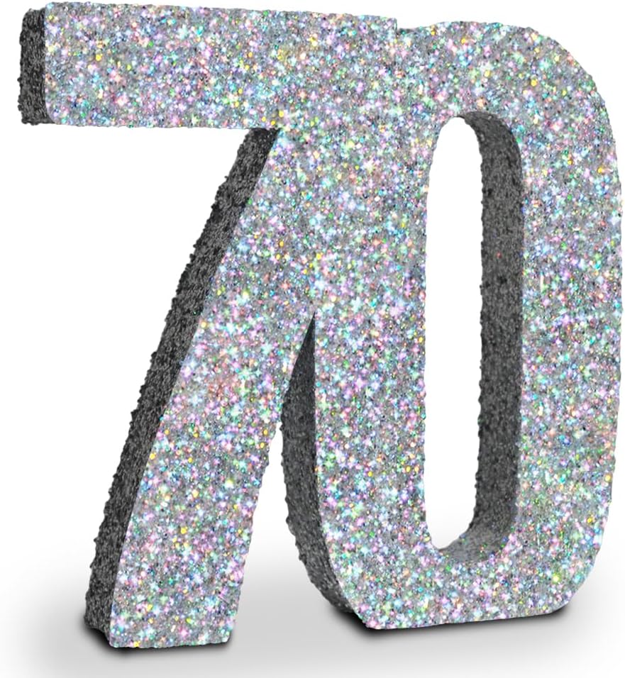 Silver Glittery Number Decoration, 1pc, Birthday/Anniversary, Unisex, Senior, Table Topper, 20*20*3cm