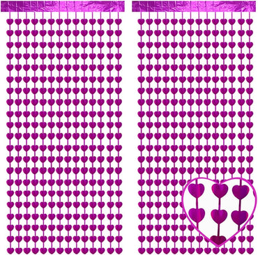 2 Pack 3.3 x 6.6ft Hot Pink Heart Shape Foil Fringe Backdrop