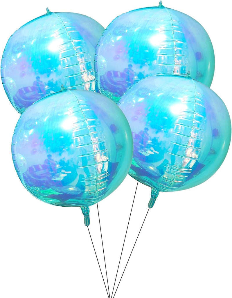 22Inch Iridescent Blue 4D Sphere Balloons (4pcs)