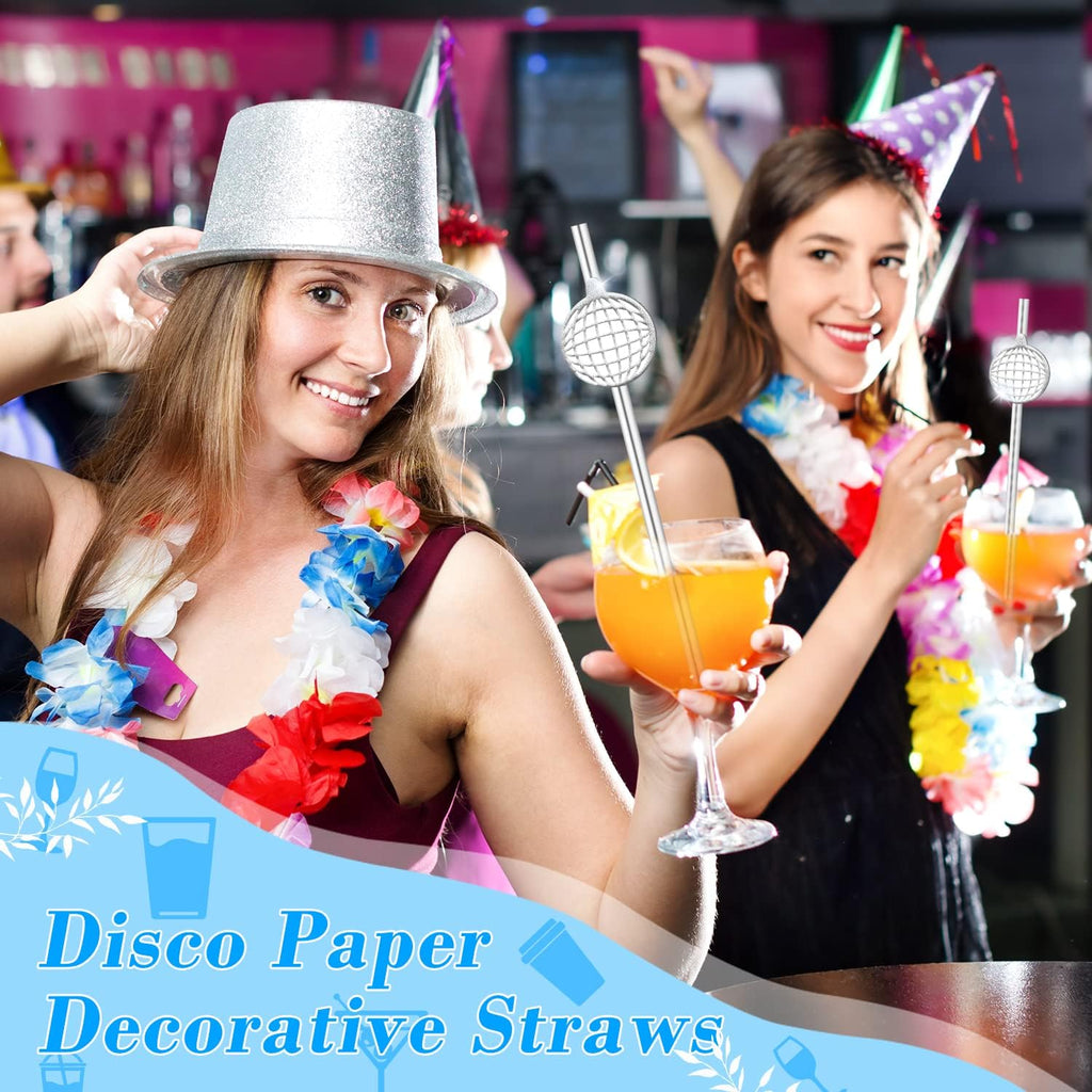 50 PCS Disco Decorative Straws 70s Disco Paper Straws