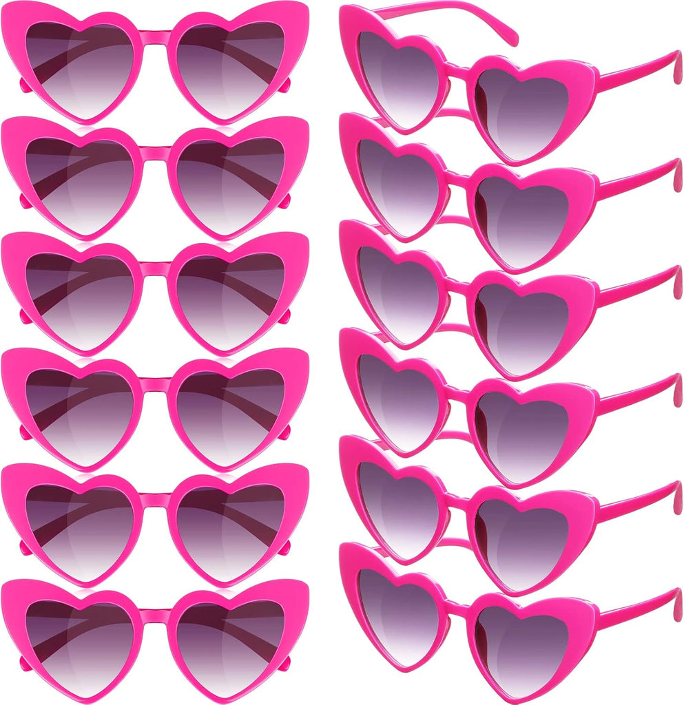 Pink 12 Pairs Heart Shaped Retro Sunglasses