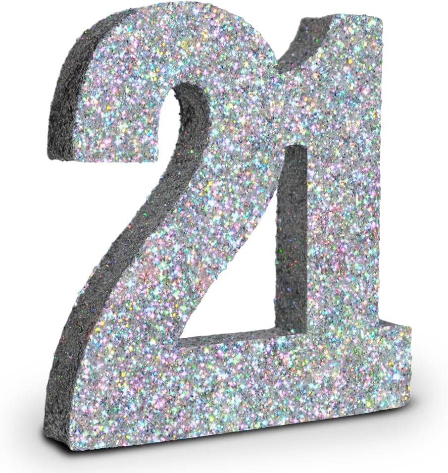 Silver Glittery Number Decoration, 1pc, Birthday/Anniversary, Unisex, Senior, Table Topper, 20*20*3cm