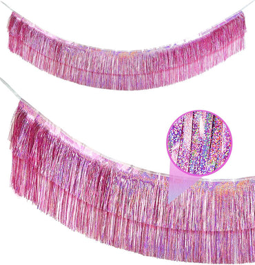 2 Pack Glitter Pink Foil Fringe Garland-4 Layers Thick