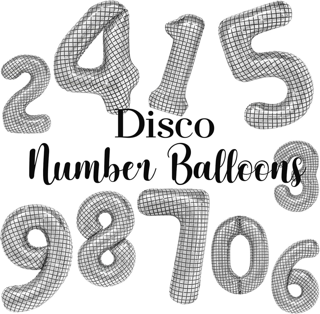 40 Inch Disco Number Balloons Large Silver Disco