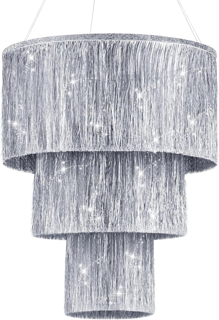 1 Piece 3 Tier Fringe Tinsel Chandelier Decoration, 18" Height