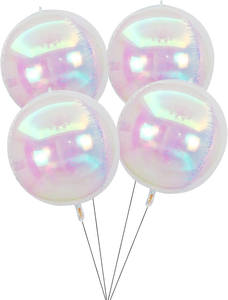 22Inch Iridescent Peral White 4D Sphere Balloons (4pcs)